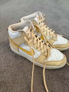 Nike High-Top Sneakers in White and Yellow-Tan
